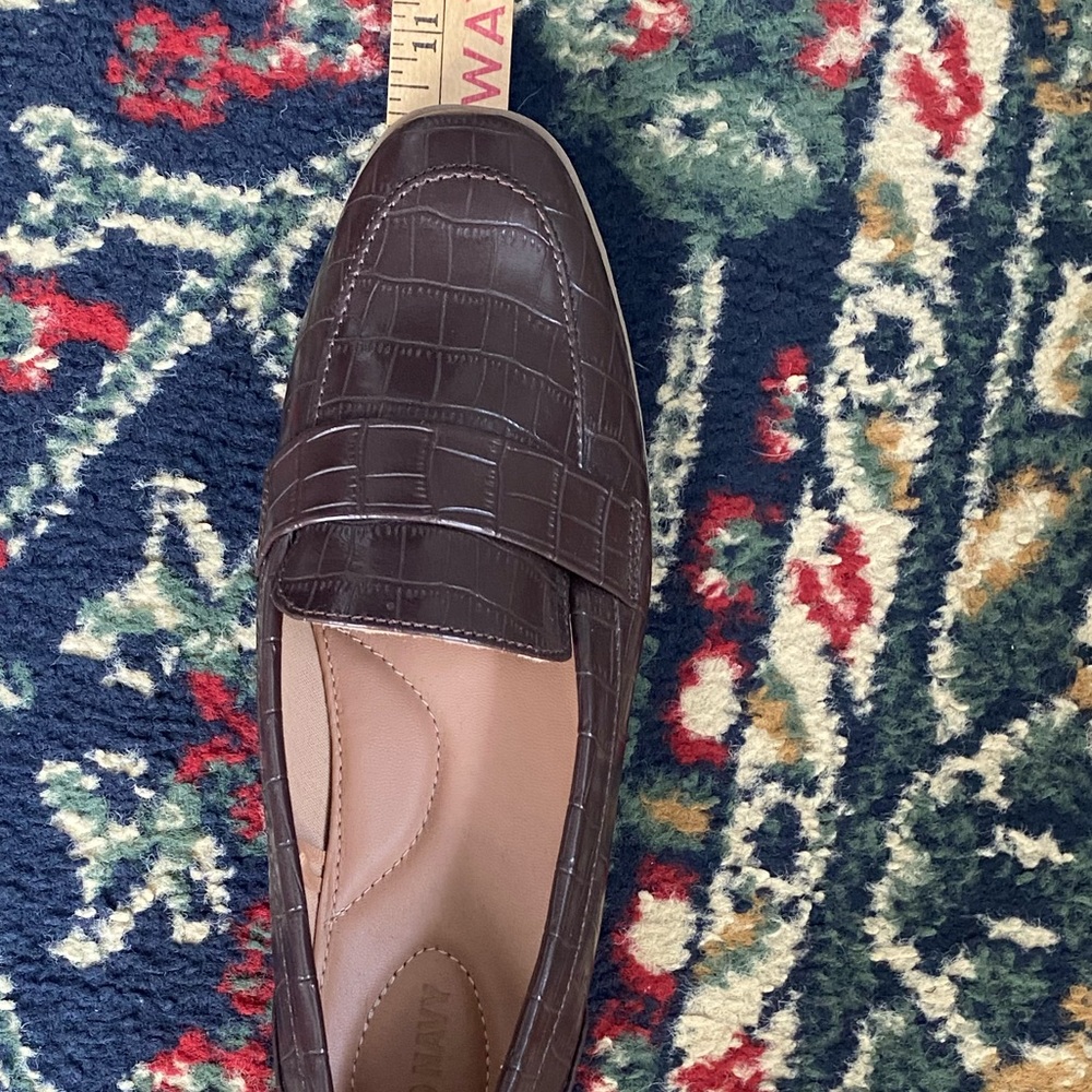 Chocolate Brown Croc Embossed Slip On Flat Classic City Loafers Size 7 Old Money - Picture 12 of 13